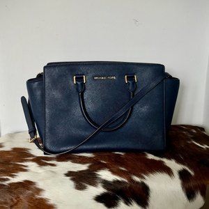 MICHAEL Michael Kors Navy Selma Large Saffiano Leather Satchel